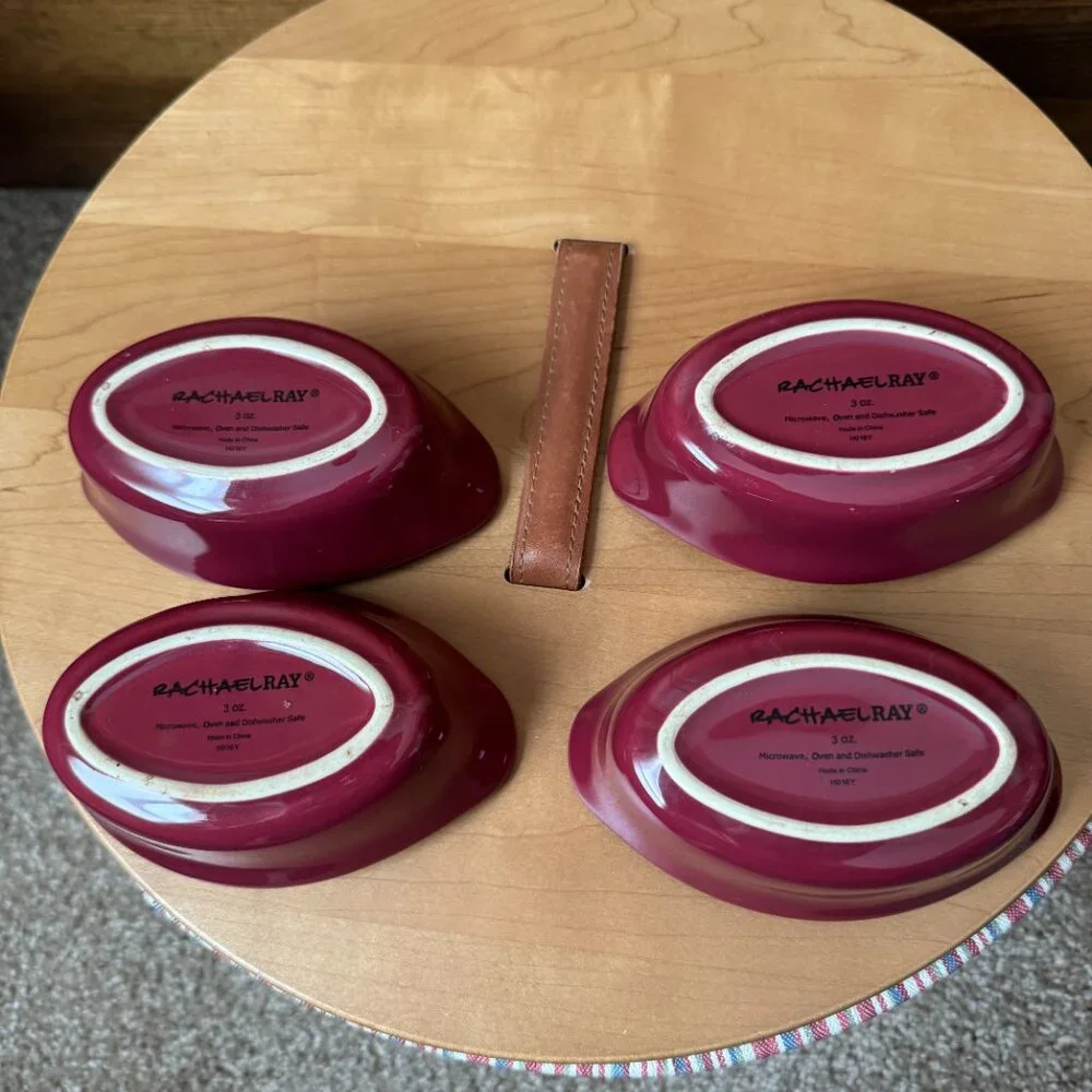 Rachael Ray 3 oz. Burgundy Ceramic Ramekin Baking/Dipping Dishes - Set of 4